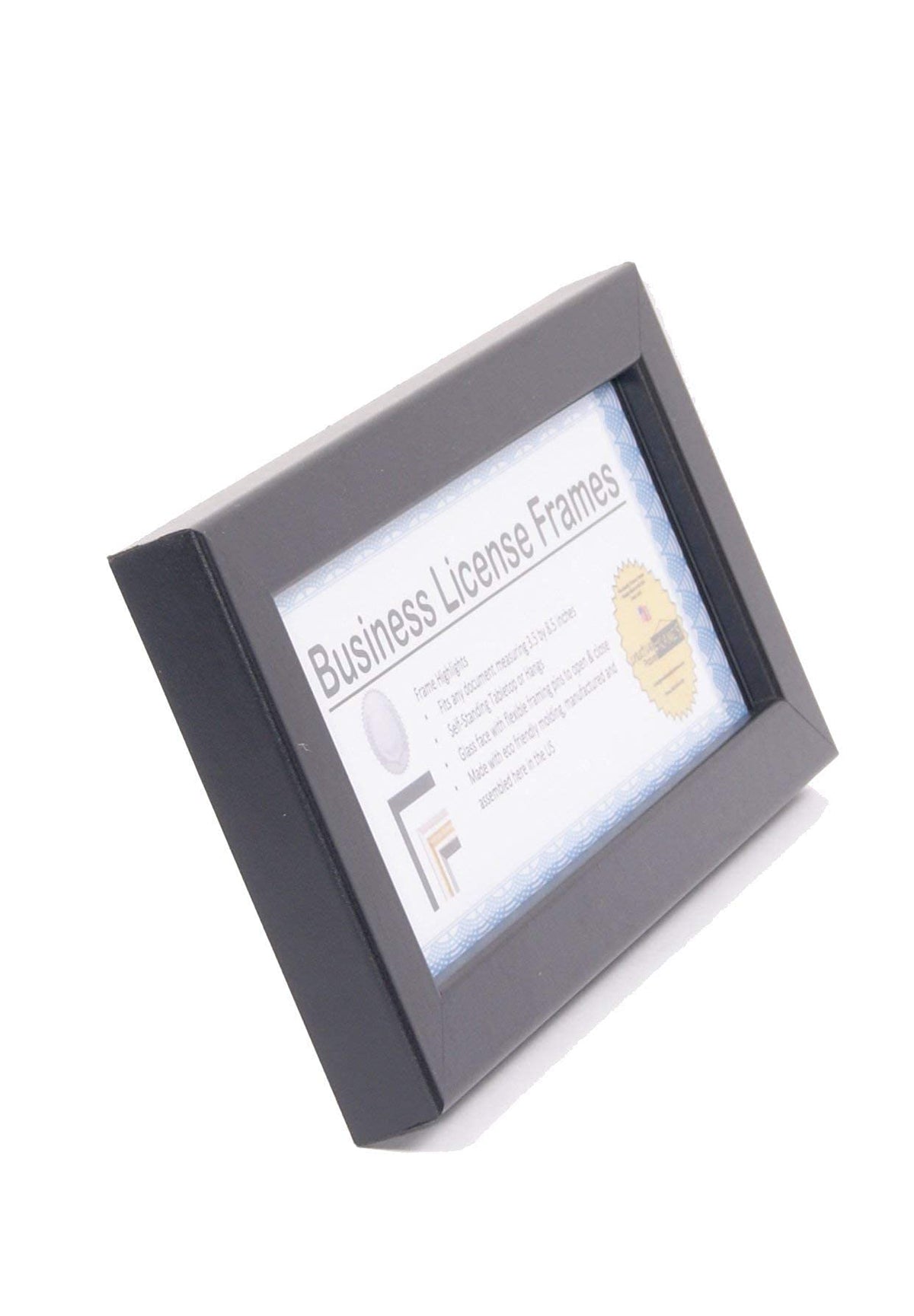 Creative Picture Frames [3.5x8.5bk] Professional Black Business License Certificate Frame, Holds 3.5 by 8.5 inch Media, Self-Standing with Wall Hanger