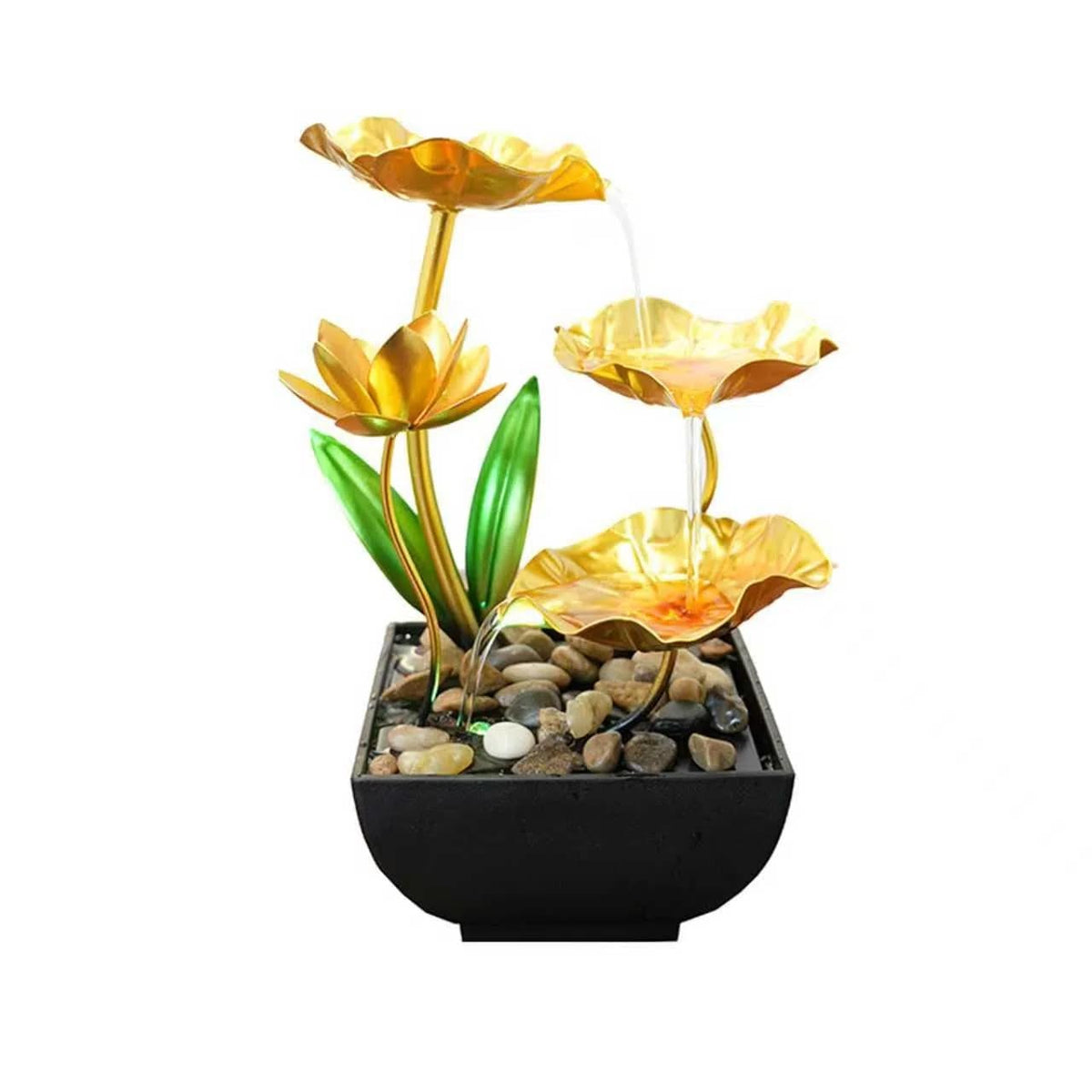 Qingyingge 11‘’ H Gold Tabletop Water Fountain, Zen Desktop Waterfall, Indoor Lotus Desktop Decorative Fountain, Home Bathroom Bedroom Decor.