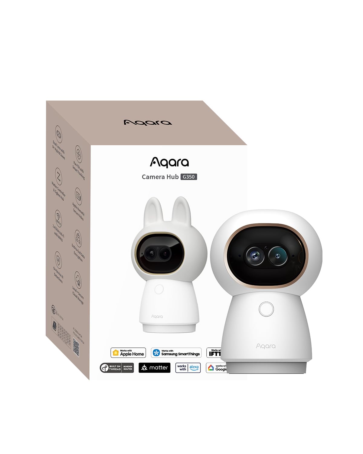 Aqara 4K UHD Dual-Lens Matter Camera Hub G350, Indoor Security Camera 9X Zoom, 360° Pan & Tilt, AI Auto-Tracking, Face/Gesture Recognition, Works with Apple HomeKit, Alexa, Google Home, SmartThings