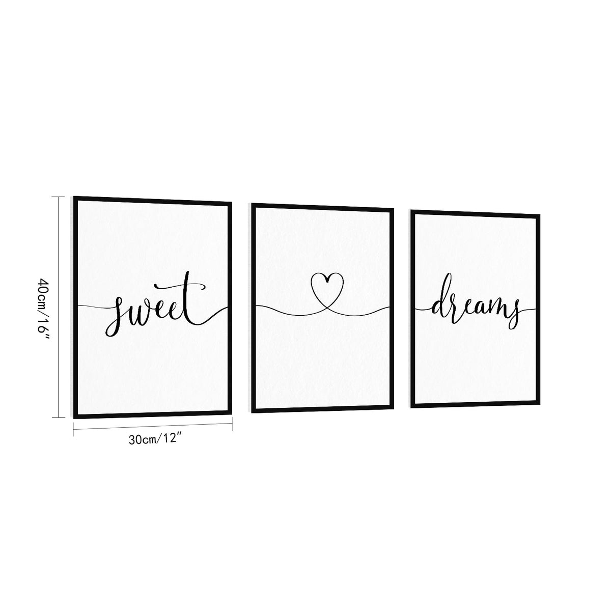 Sweet Dreams Wall Decor Above Bed: 3 Piece Modern Farmhouse Bedroom Art Set, Minimalist Black and White Framed Signs, Rustic Country Wall Art for Master Bedroom Guest Room, 12x16 Inches