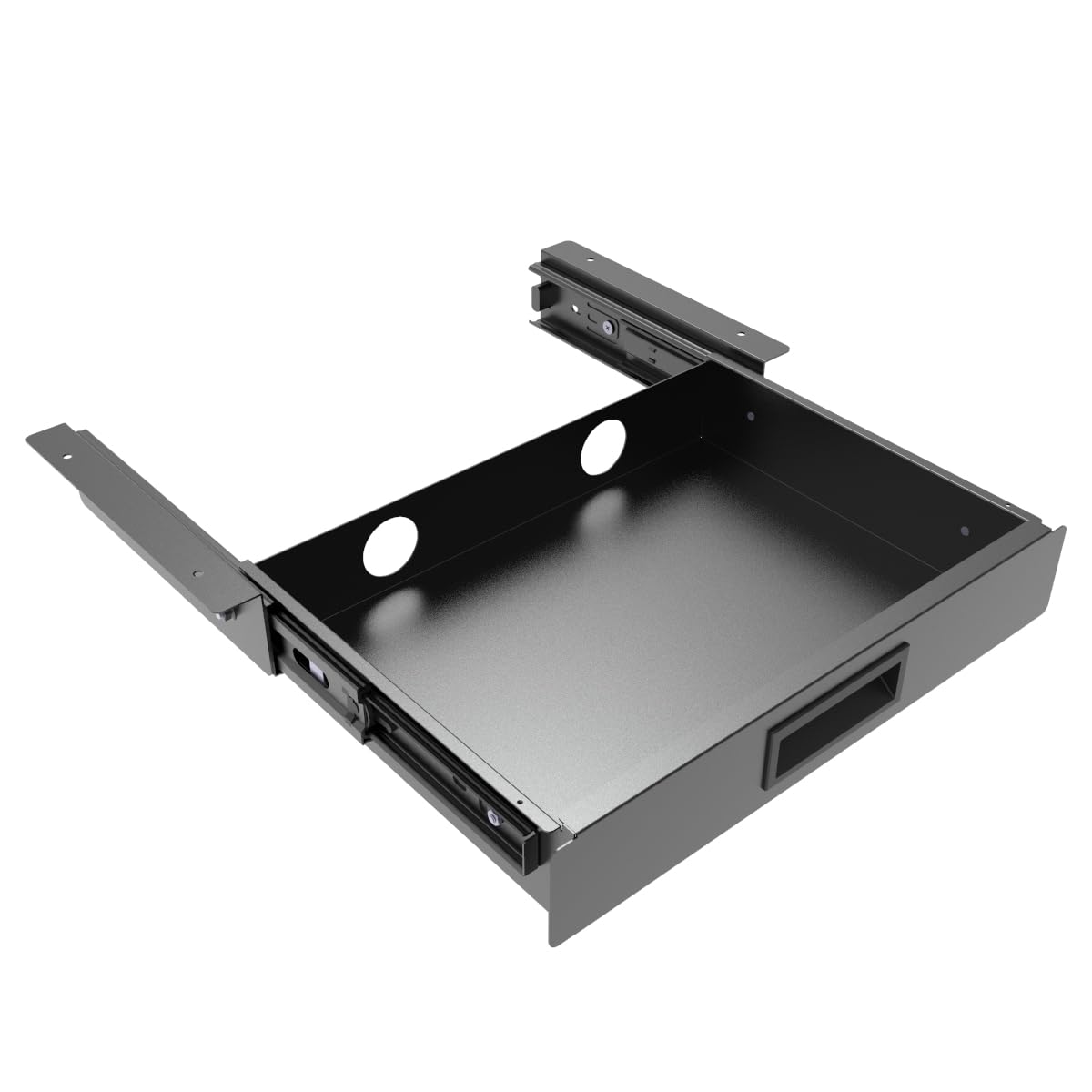 QiaoYoubang 13 Inch Wide Under Desk Sliding Drawer- Pull Out Storage Organizer with Handle at office or home for Sit Standing Workstation, Black