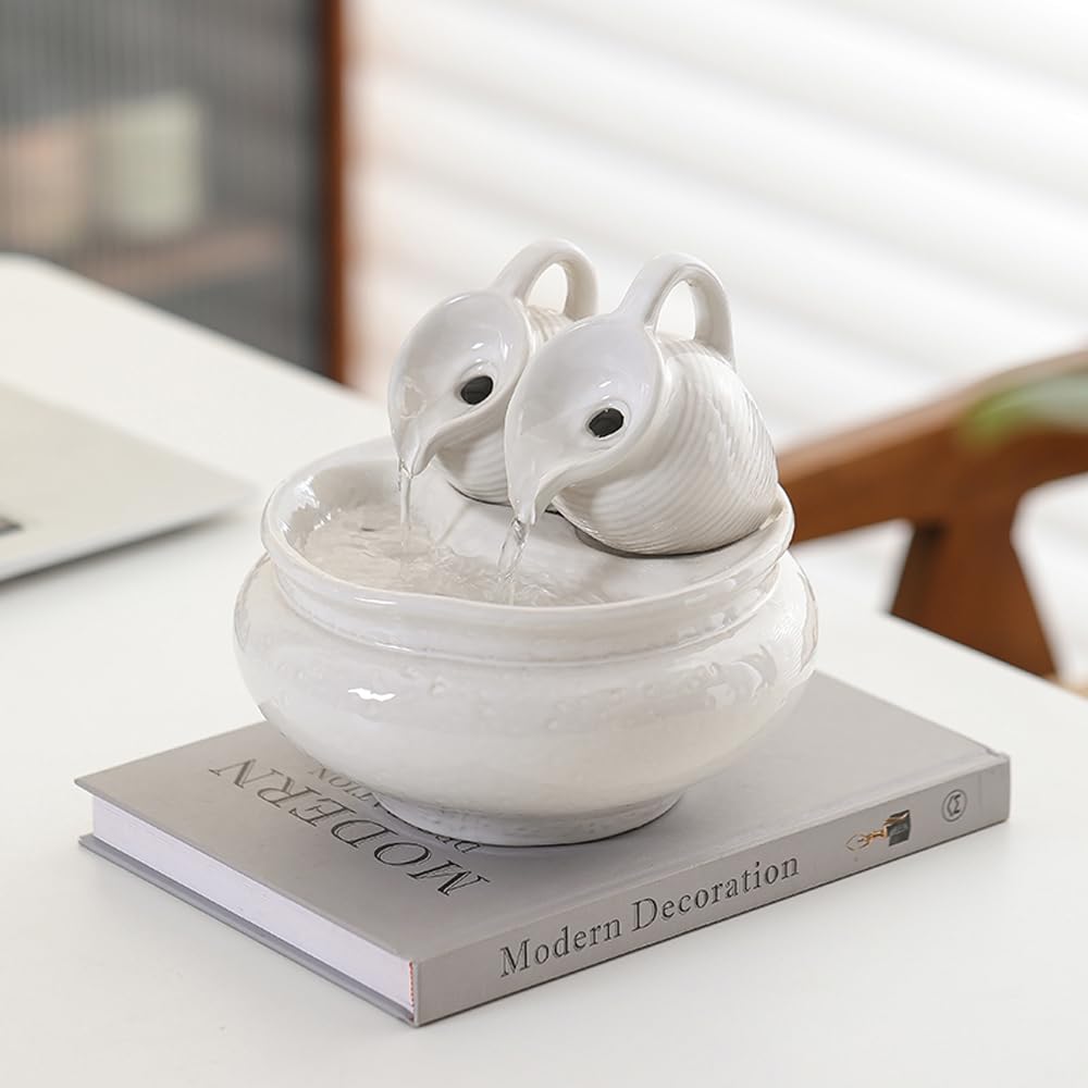 Outdoor and Indoor Tabletop Fountain Desktop Ceramic Fountain Home and Office Decoration (White A190)