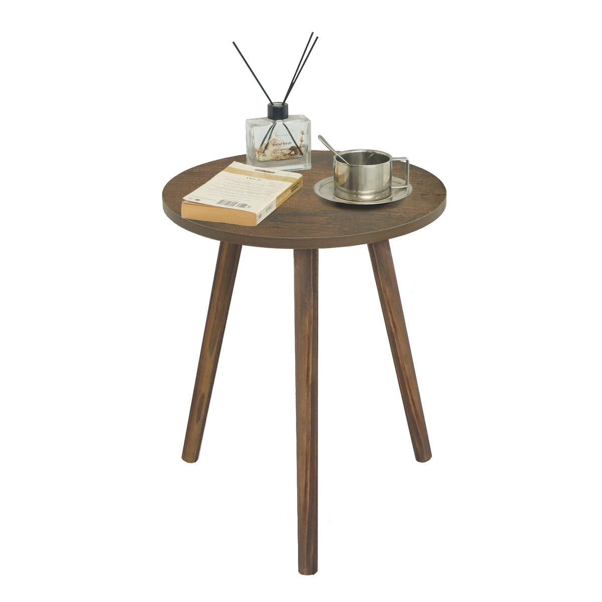 AWASEN Round Side Table, Small End Table for Living Room, Modern Wood Accent Coffee Side Table with Wood Legs for Small Space, Easy Assembly, Rustic Brown