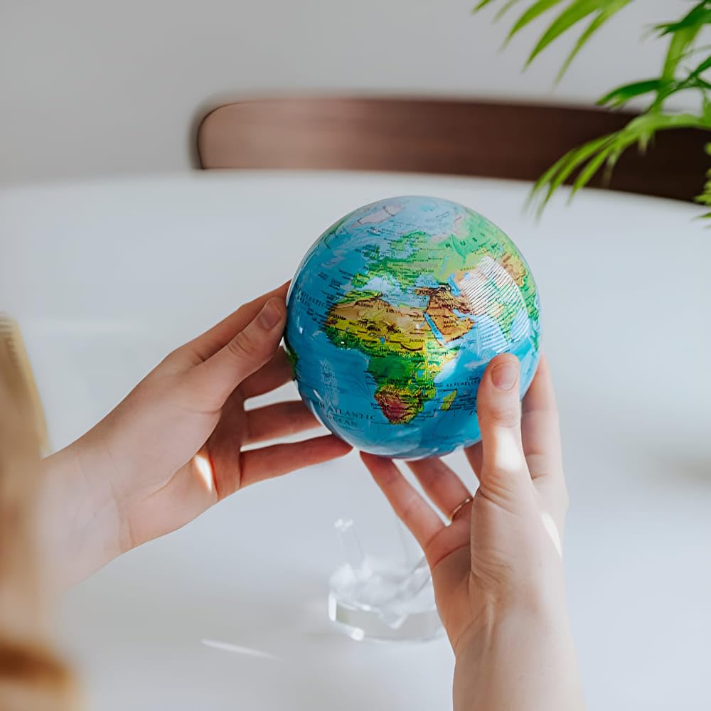 MOVA Globe - Ocean Blue Relief Classic (4.5") | Solar-Powered Rotating World Globe with Terrain Detail | No Batteries or Cords | Elegant Desk Décor or Educational Gift