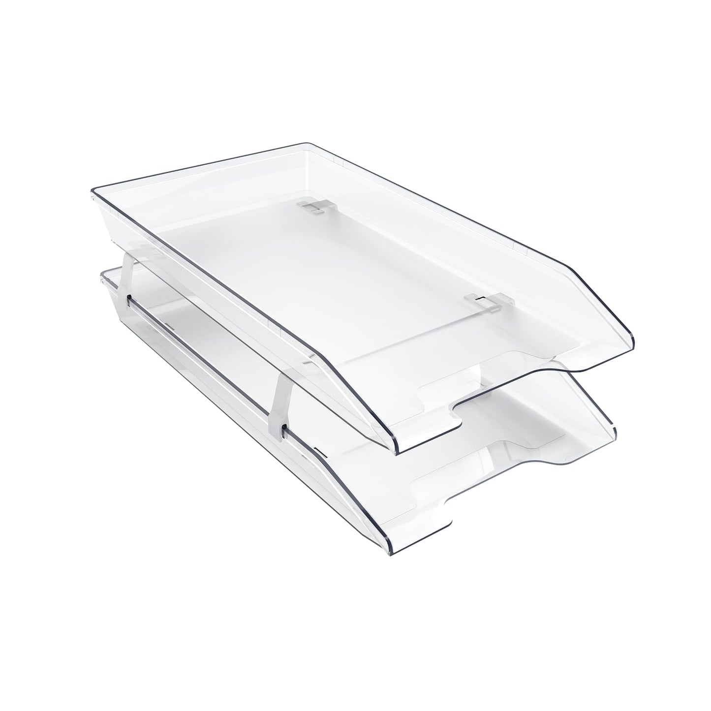 Acrimet 2-Tier Legal Size Paper Tray Organizer, Made in USA, Plastic Desk File Organizer, Front-Load Document Tray for Office, Home & School, Clear Crystal