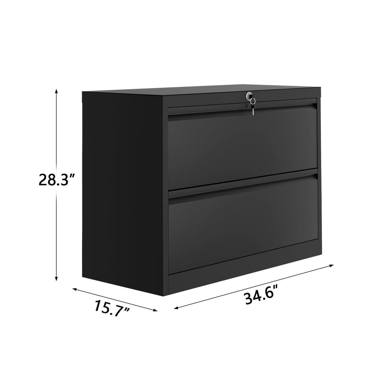 File Cabinet 2-Drawer Lateral with Lock, Metal Office Filing Cabinet for Letter/Legal/a4, Heavy Duty Storage Organizer, Full Extension Drawers, Anti-Tip Safety, Black, Home Office Organization