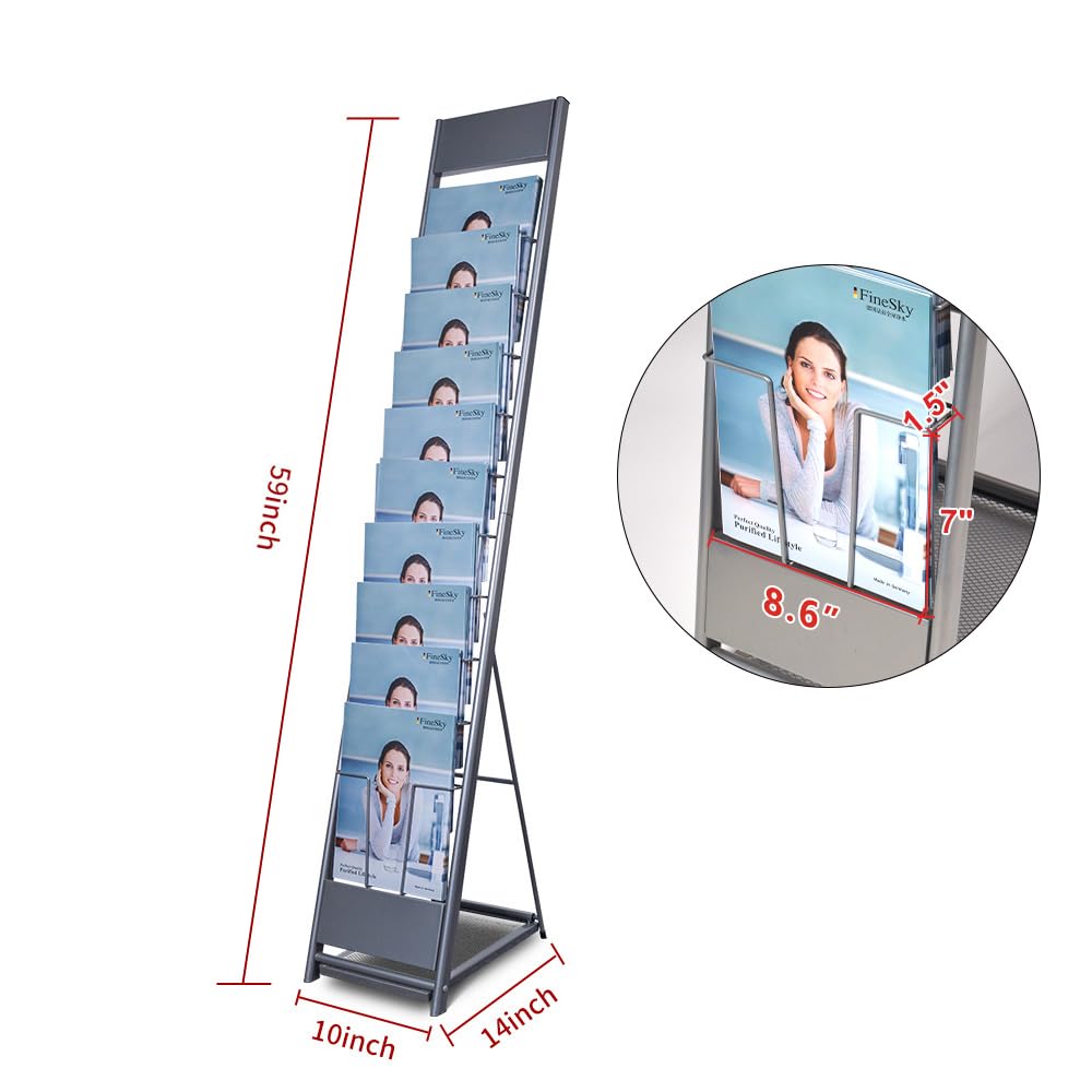 Kroey 10-Layer Magazine Rack - 8.6"x11" Display Stand for Literature, Product Introductions & Public Reception Areas (A4 Width)
