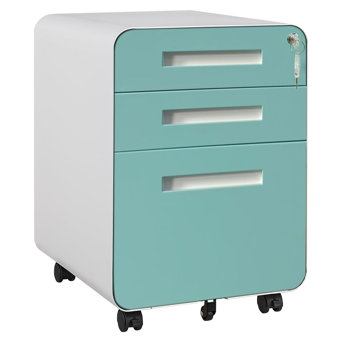 Garvee 3 Drawer File Cabinet with Lock, Under Desk Metal Mobile Filing Cabinet for Home Office, 5 Wheels Anti-Tipping Rolling File Cabinets for A4/Letter/Legal Size, Fully Assembled, Blue