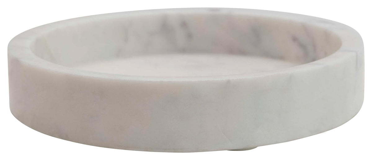 Creative Co-Op Minimalist Round Carved Marble Tray or Charcuterie Board, White