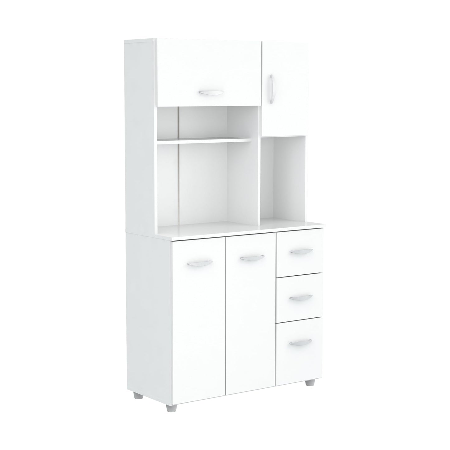 Inval America 4-Door Kitchen Microwave Storage Cabinet with 3 Drawers, Kitchenette Standing Pantry, 71"H x 23.6"W x 17.1"D, White