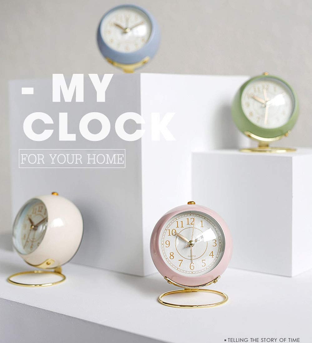 SHISEDECO Small Tableclocks Classic Non-Ticking Tabletop Alarm Clock with Backlight, Battery Operated Astronaut Deskclock with HD Glass for Living Room Bedroom Bedside Indoor Decor (White)