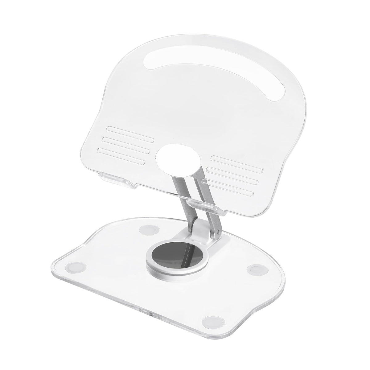 PATIKIL Acrylic Tablet Stand, Acrylic Tablet Holder Adjustable Foldable Portable Clear Cute with 360 Degree Rotating Base for Desk Home Office Women Gifts, White