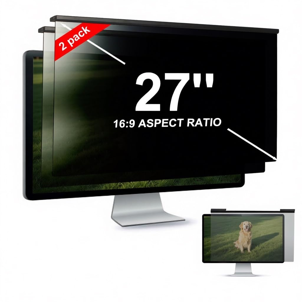 EliWhale [2 PACK] 27 Inch Removable Hanging Computer Privacy Screen for 16:9 Widescreen Monitor, Matte, Anti-Glare, Bluelight Block, Eye Health Protection, Size: 613 * 370mm