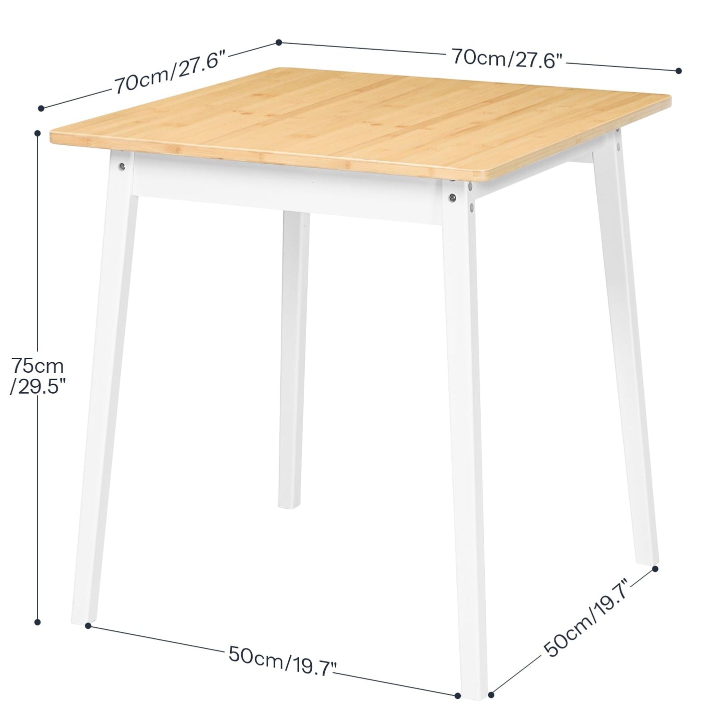 HOOBRO Bamboo Dining Table, Square Dining Table for 2, 27.6" Kitchen Table for Small Space, Writing Table, Easy to Assemble, for Dining Room, Living Room, Office, Kitchen, Natural and White YW70CZ01G1