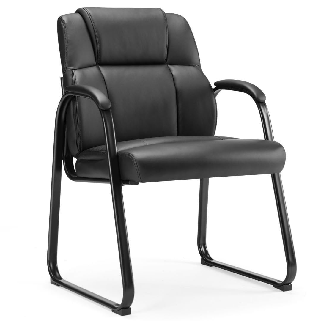 UOCFYK PU Leather Conference Room Chair, Tall Back Chairs with with Padded Arms and No Wheels, Guest Chair for Reception Waiting Room Black
