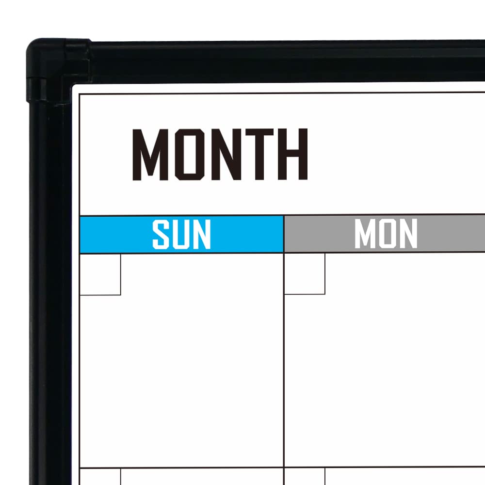 XBoard Dry Erase Calendar Whiteboard 28 X 20 - Combo White Board Calendar Monthly, Magnetic White Board + Corkboard with Black Aluminum Frame