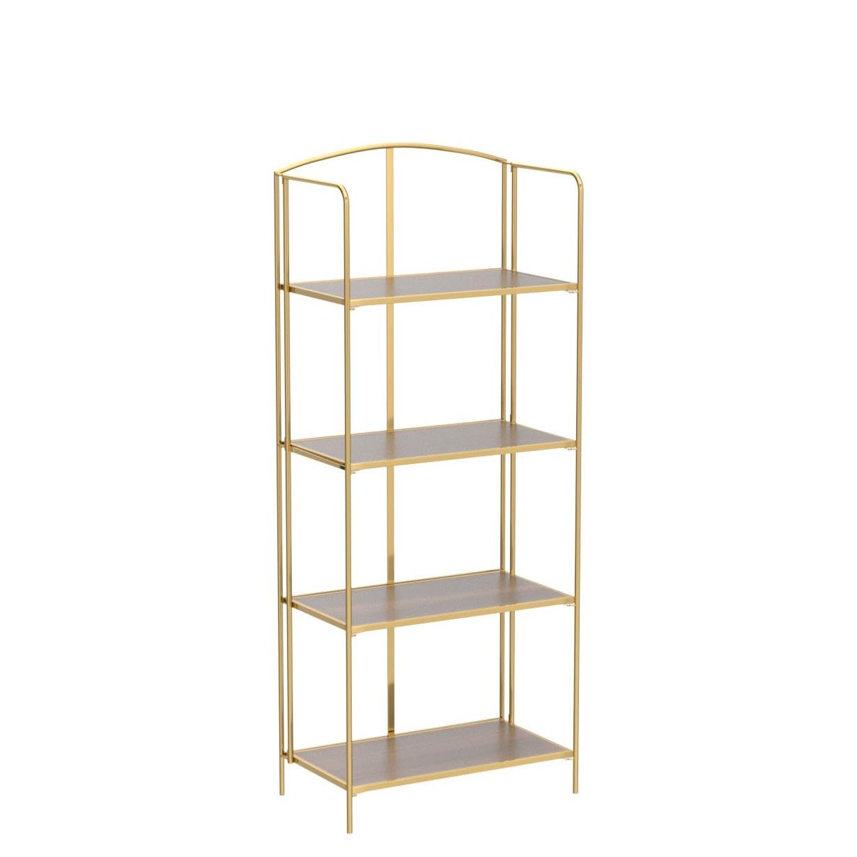 Crofy No Assembly Folding Bookshelf for Living Room, 4 Tier Gold Collapsible Book Shelf for Home Office, Portable Bookcase Storage Organizer