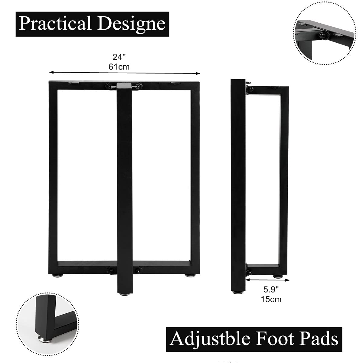 HOMEKAYT Metal Table Legs 28’’x 24’’ Heavy Duty T-Shape Desk Legs Industrial Furniture Legs for Dinning Table, Computer Table, Office Table (2Pcs)-Black