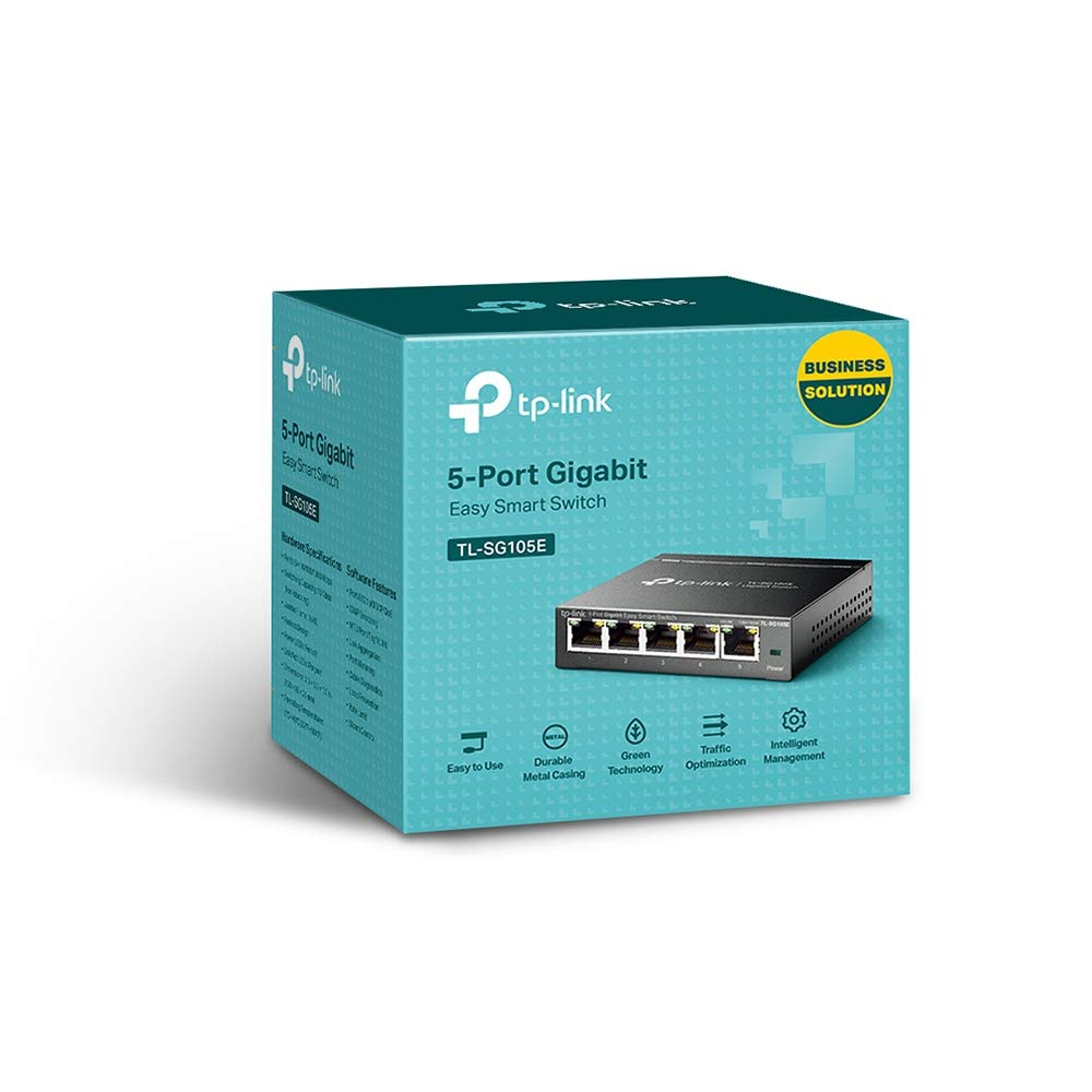 TP-Link 5-Port Gigabit Ethernet Easy Smart Switch| Plug and Play | Desktop | Sturdy Metal w/Shielded Ports | Limited Lifetime Replacement (TL-SG105E), Black…