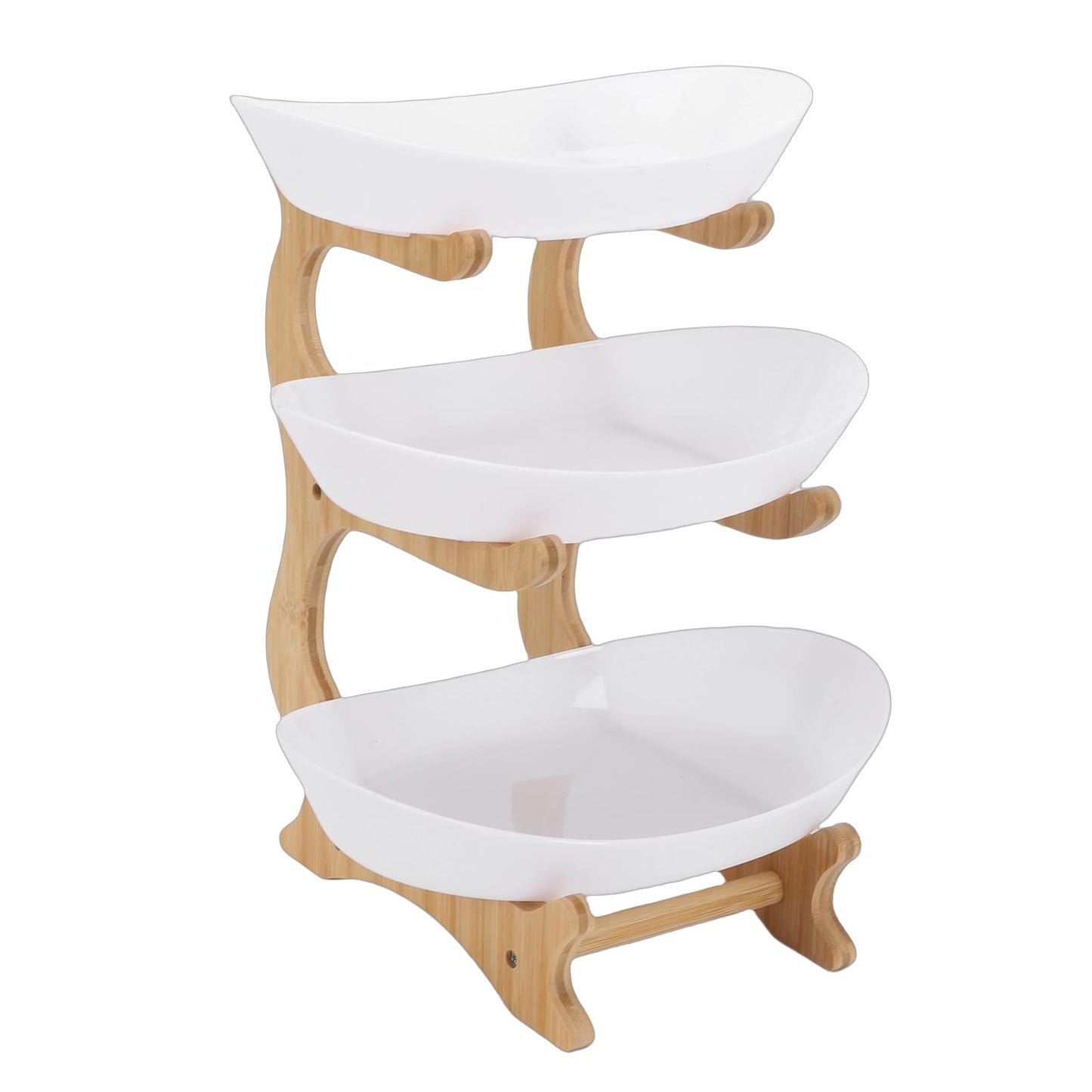Aqur2020 Wooden Fruit Stand, 3 Tier Rustic Fruit Basket Holder with Large Capacity, Multi Layer Serving Tray, Sturdy Wood Base Snack Rack for Home Kitchen Party Table (White)