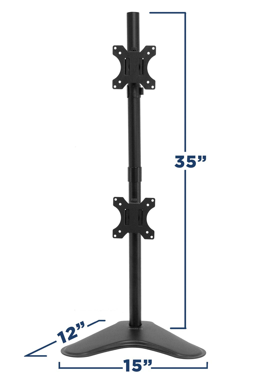 Mount-It! Vertical Dual Monitor Stand, Stacked Desk Mount Fits Two 13–32 Inch Screens up to 17.6 lbs Each, Height Adjustable Free Standing Pole with Tilt Swivel Rotate, Ergonomic VESA Riser, Black