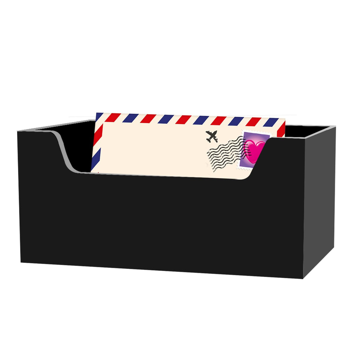 Mail Holder for Table, Acrylic Letter Holder Box for Desk or Wall Mount, Mail Organizer Countertop, Black