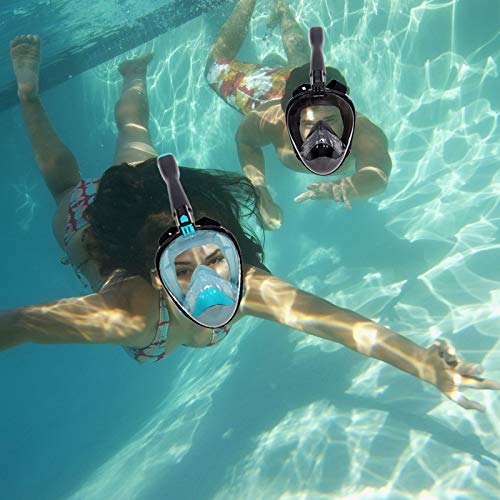 Jwintee Full Face Snorkel Mask, Diving Mask for Kids and Adults,180° Panoramic View Snorkel Mask with Camera Mount, Safe Breathing, Anti-Leak&Anti-Fog