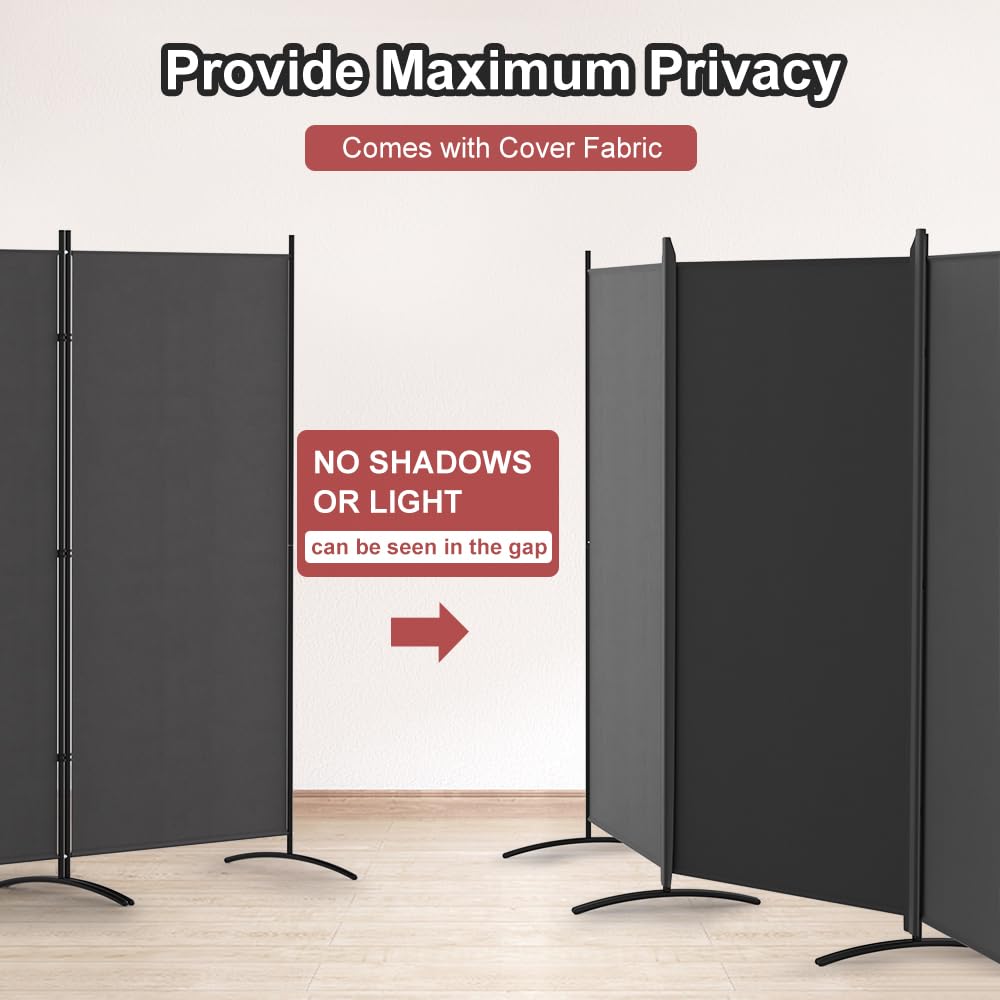 Kokorona 4 Panel Room Divider, 6FT Tall Folding Privacy Screen Wall Dividers, Portable Privacy Screen Freestanding Room Divider for Room Separation, Included - Cover Strips, Grey, 136''W x 71''H