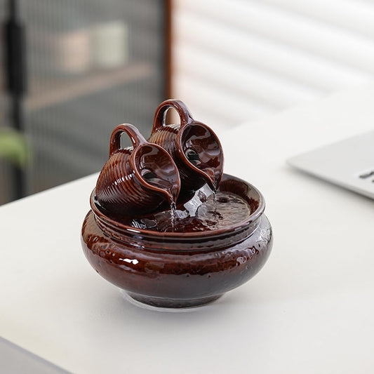 Outdoor and Indoor Tabletop Fountain Desktop Ceramic Fountain Home and Office Decoration (Brown A189)