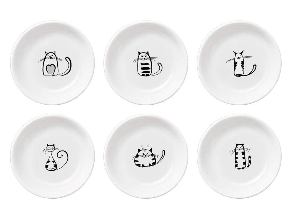 FUYU 6pcs Cute Cat Ceramic Sauce Plate, Snack Plate, Side Dish, 4 inches