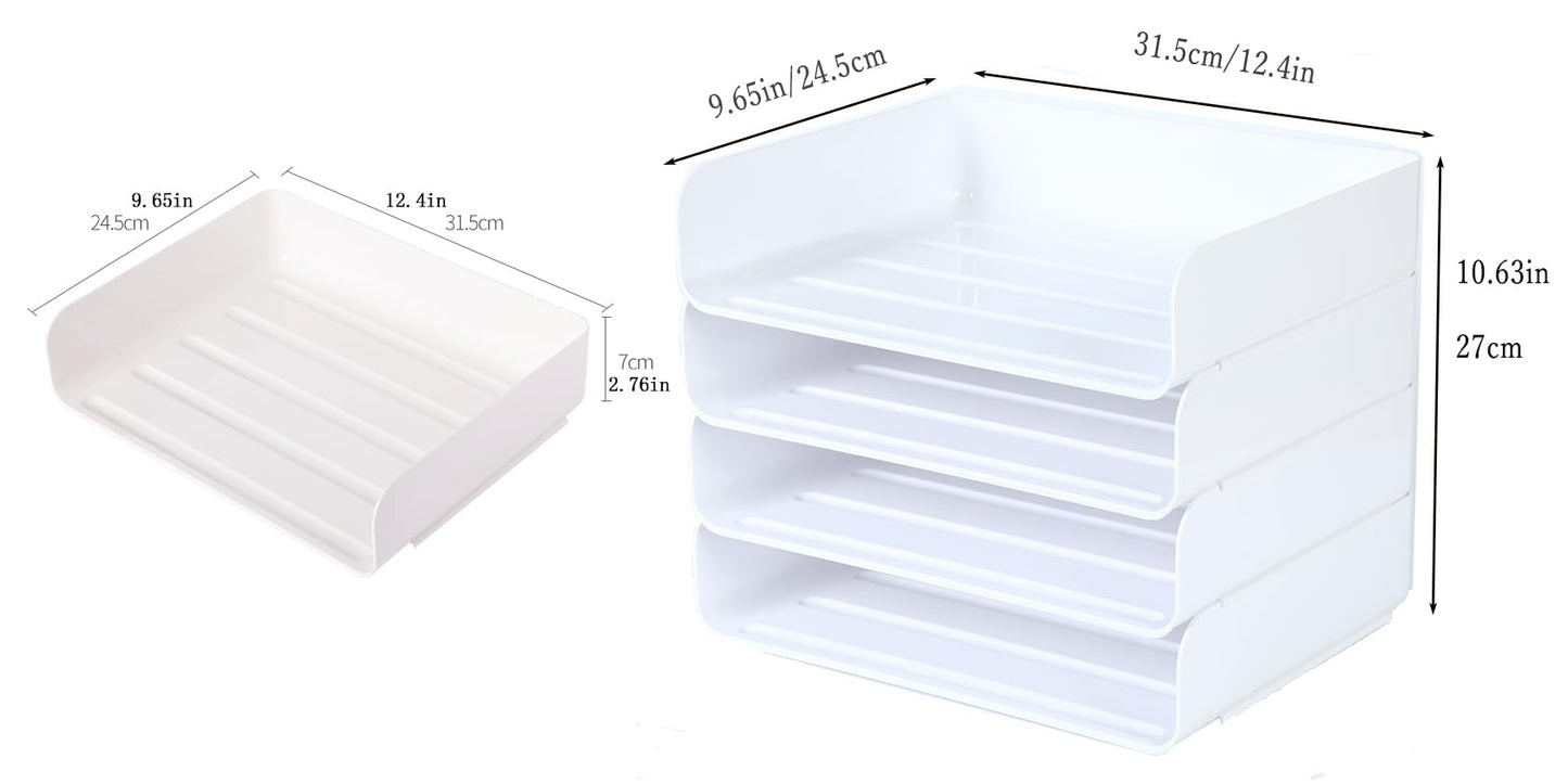 4 Tiers Stackable A4 Paper Trays, Office Desk File Holder, Tidy File Document Letter Book Paper Organizer (4 Tiers,White)