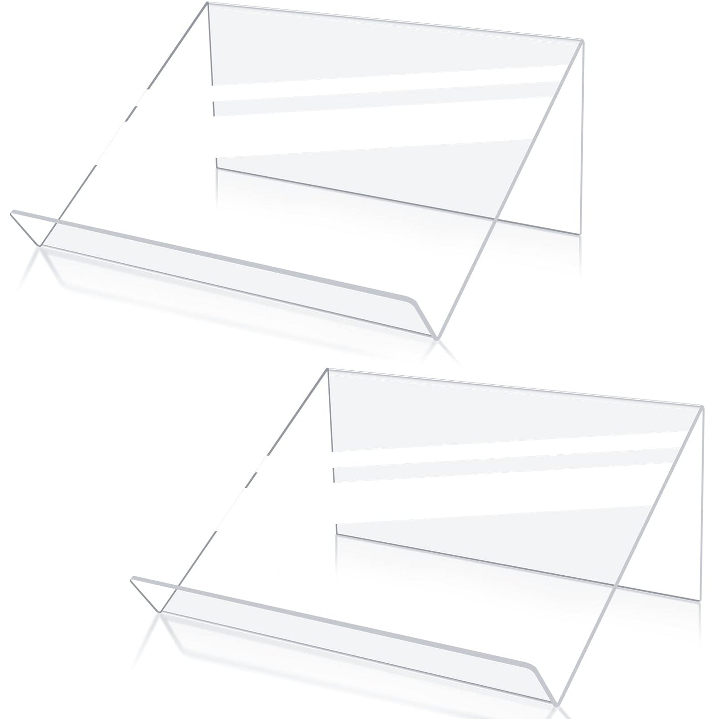 Kamehame Book Stands for Display, 2 Pack Slightly Elevated Clear Acrylic Book Display Stand with 1.5" Ledge, Book Easel Anti-slip Border for Handwriting Reading Art and Laptop, 12"x8.5"x5.1"