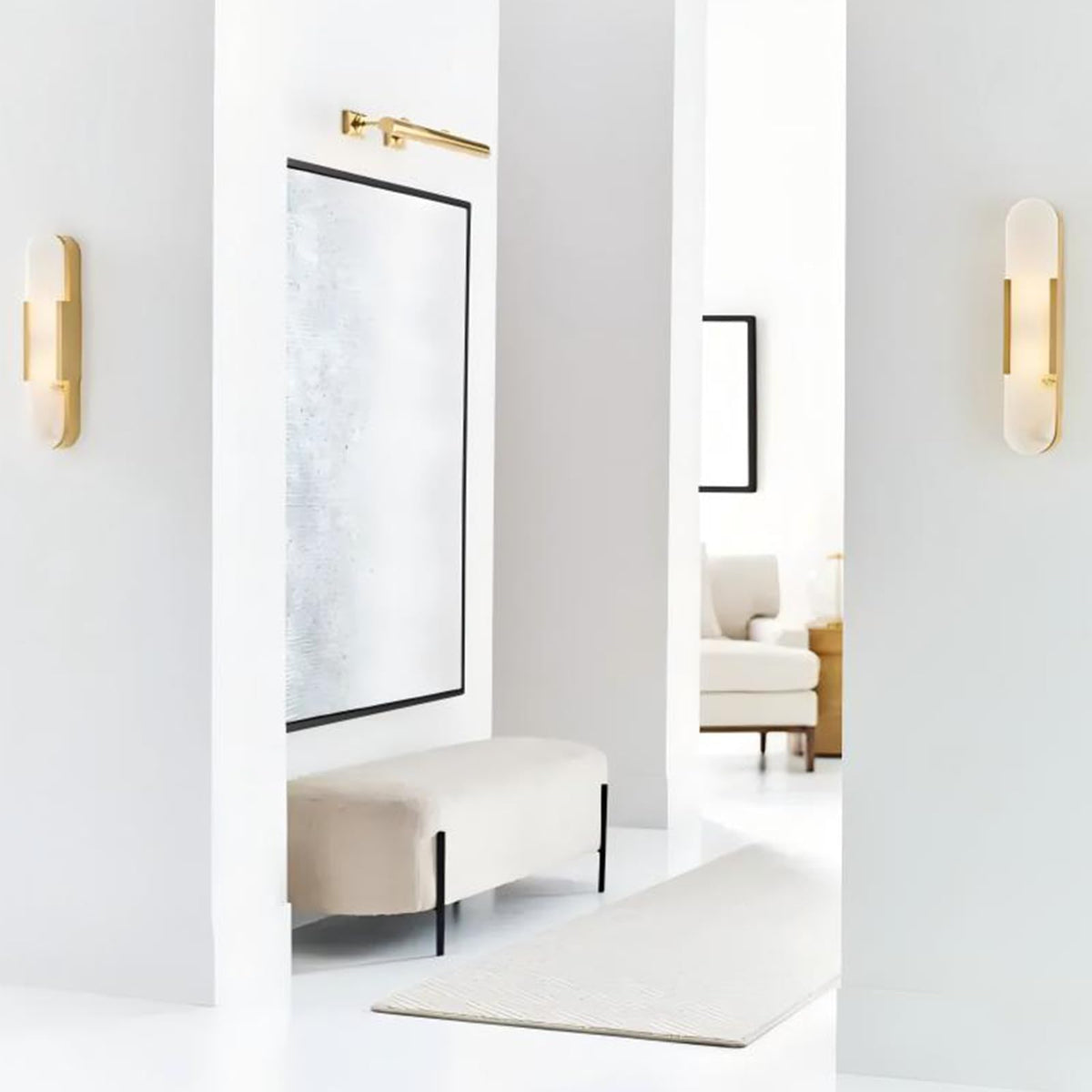 VANZARLA Modern Gold Wall Sconces for Living Room, Marble Sconce Wall Light Fixtures for Bedroom, Alabaster Sconce Lighting for Entryway Bathroom, 1 Pack