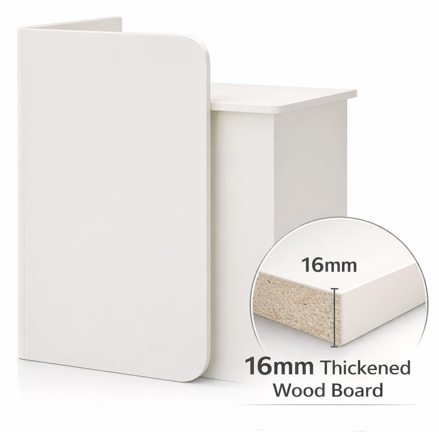 Small Reception Desk with Drawer, Compact Front Counter for Studio, Salon, Spa, Boutique — Modern Minimalist Check-in Table with Smooth Edge, Welcome Desk for Small Space (White, 23.6 in)