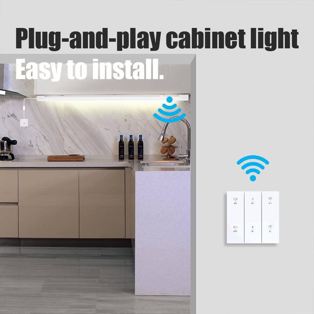 ONIDEK Under Cabinet Lights with Plug. 3000K-6500K Dimming and Color. with Wireless Control Panel and Remote Control.15W 1500LM for Garage, Kitchen, Bathroom, Closet, Office (16 inch)