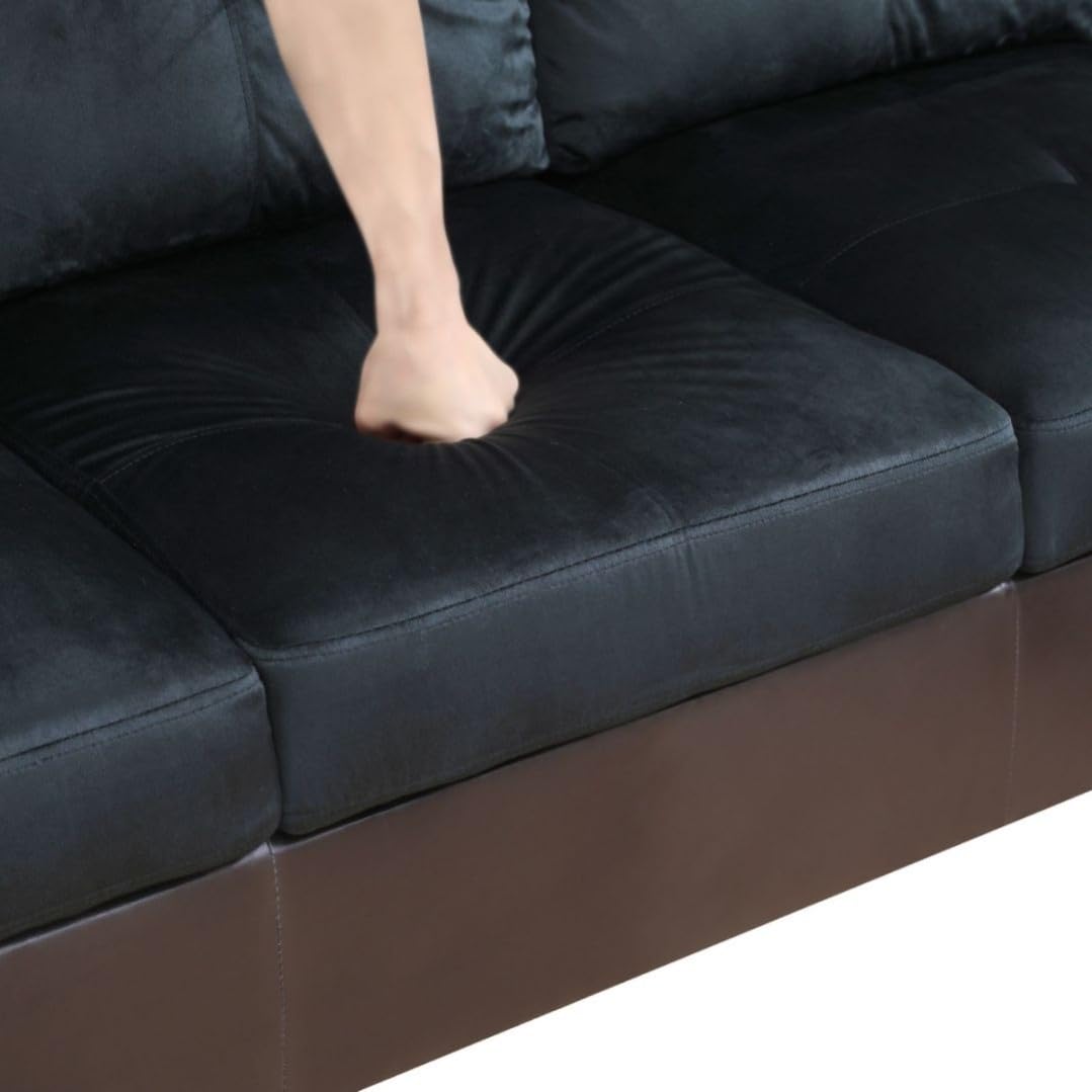 UOCFYK L-Shaped 3-Piece Lint and PVC Sofa with Storage Ottoman Set, Sectional Couch Sofa Set for Living Room, Office, Small Space, Dark Blue and Brown