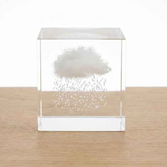 VOXTURA Small Decorative Paper Weight - Aesthetic Cute Crystal for Desk Shelf Sitter Zen Office Decor - Rain Cloud Cube, Stress Relief Gifts for Coworkers (2.4")