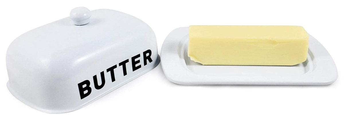 Metal Storage Canisters and Containers for Home and Kitchen Organization, Function, and Decor (White Butter Dish)