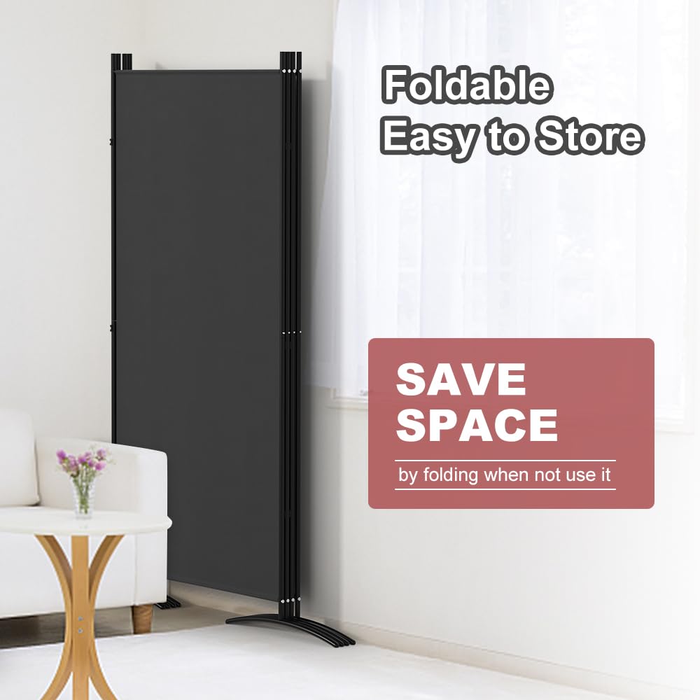 Kokorona 4 Panel Room Divider, 6FT Tall Folding Privacy Screen Wall Dividers, Portable Privacy Screen Freestanding Room Divider for Room Separation, Included - Cover Strips, Grey, 136''W x 71''H