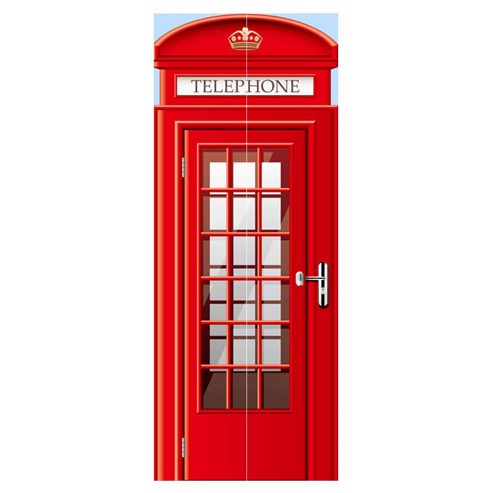 Modern Art Phonebooth 3D Door Sticker, Peel and Stick Vinyl Door Mural Decals for Home Decor, 30.3x78.7(77x200cm), 2 Pcs Set