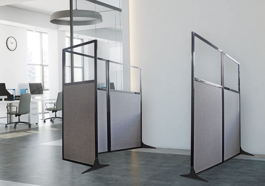 Versare Workstation Partition | Portable Wall Divider | Modern Office Cubicle | Free Standing Privacy Screen | Flexible Work Space | 66" x 70" W/Window, Charcoal Gray Fabric Panels