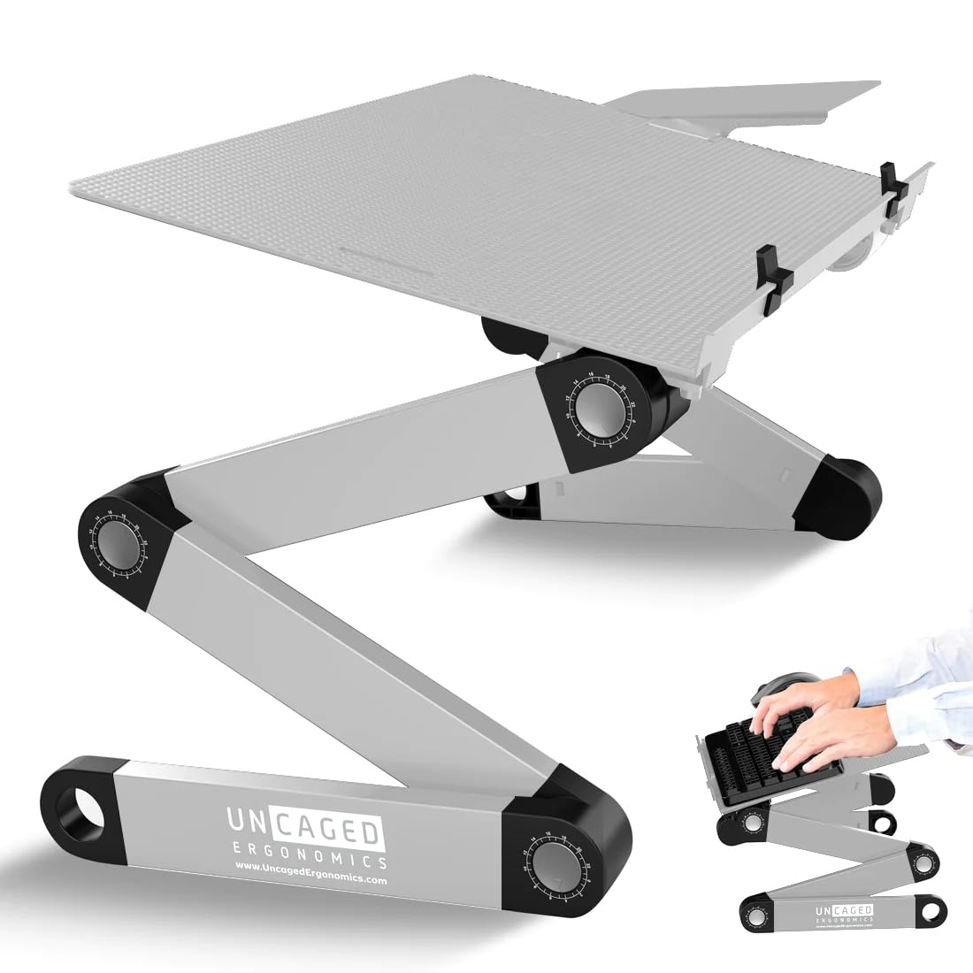 Uncaged Ergonomics Adjustable Keyboard Tray, Silver, Keyboard Tray, Ergonomic, Wrist Support, Portable, Universal, Aluminum