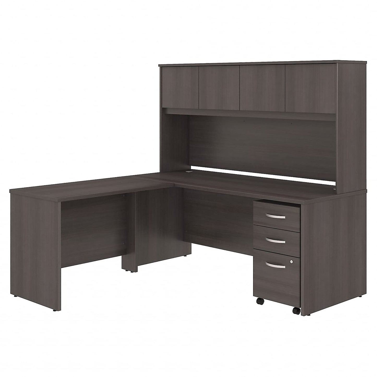 Bush Furniture Studio C 72W x 30D L Shaped Desk with Hutch, Mobile File Cabinet and 42W Return in Storm Gray
