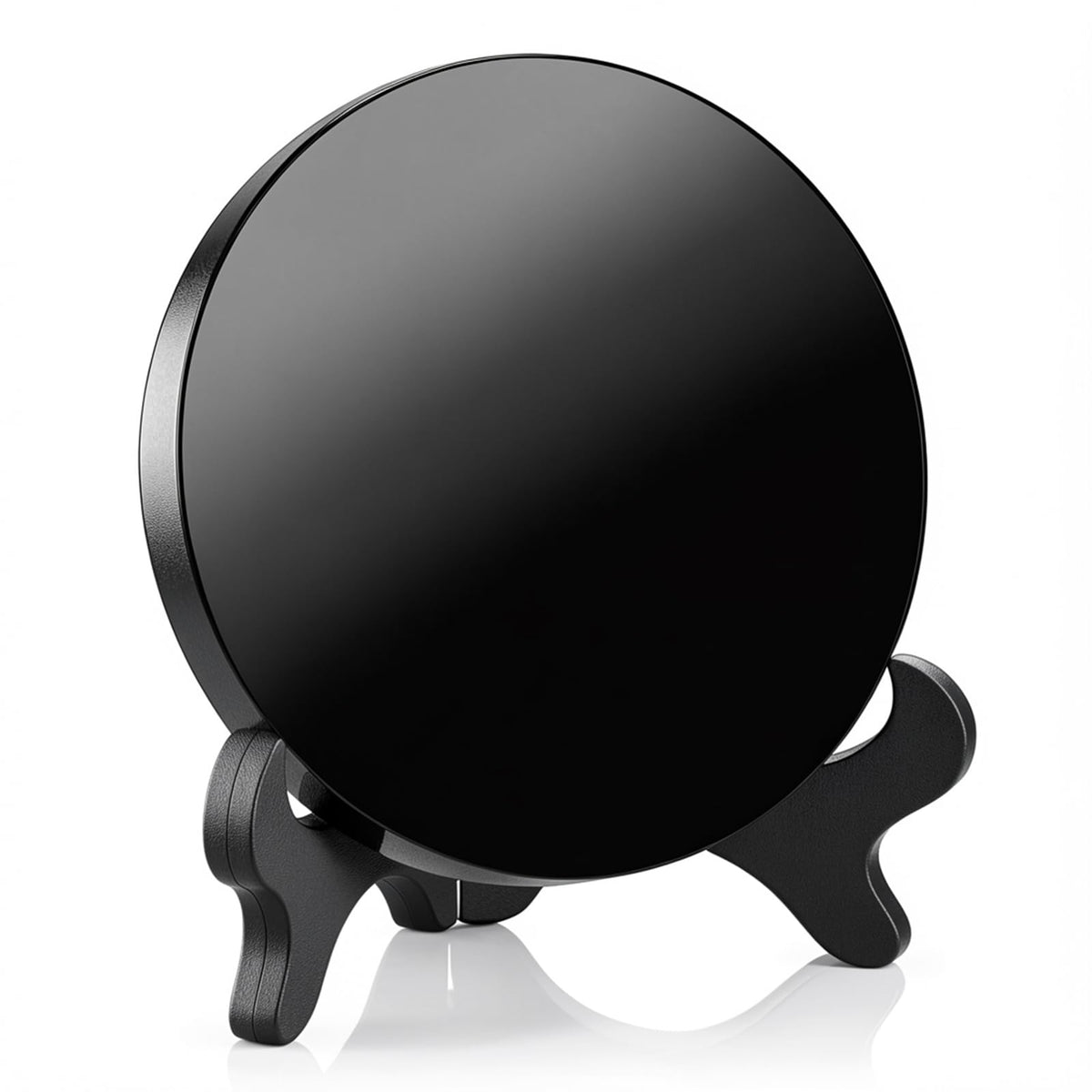 Kathfly 1 Pcs Black Obsidian Scrying Mirror 3.94 in with Wood Stand, Obsidian Crystal for Meditation, Witchcraft, Divination Tools, Spiritual Practices Home Desk Decor Gothic Craft(10 Cm)