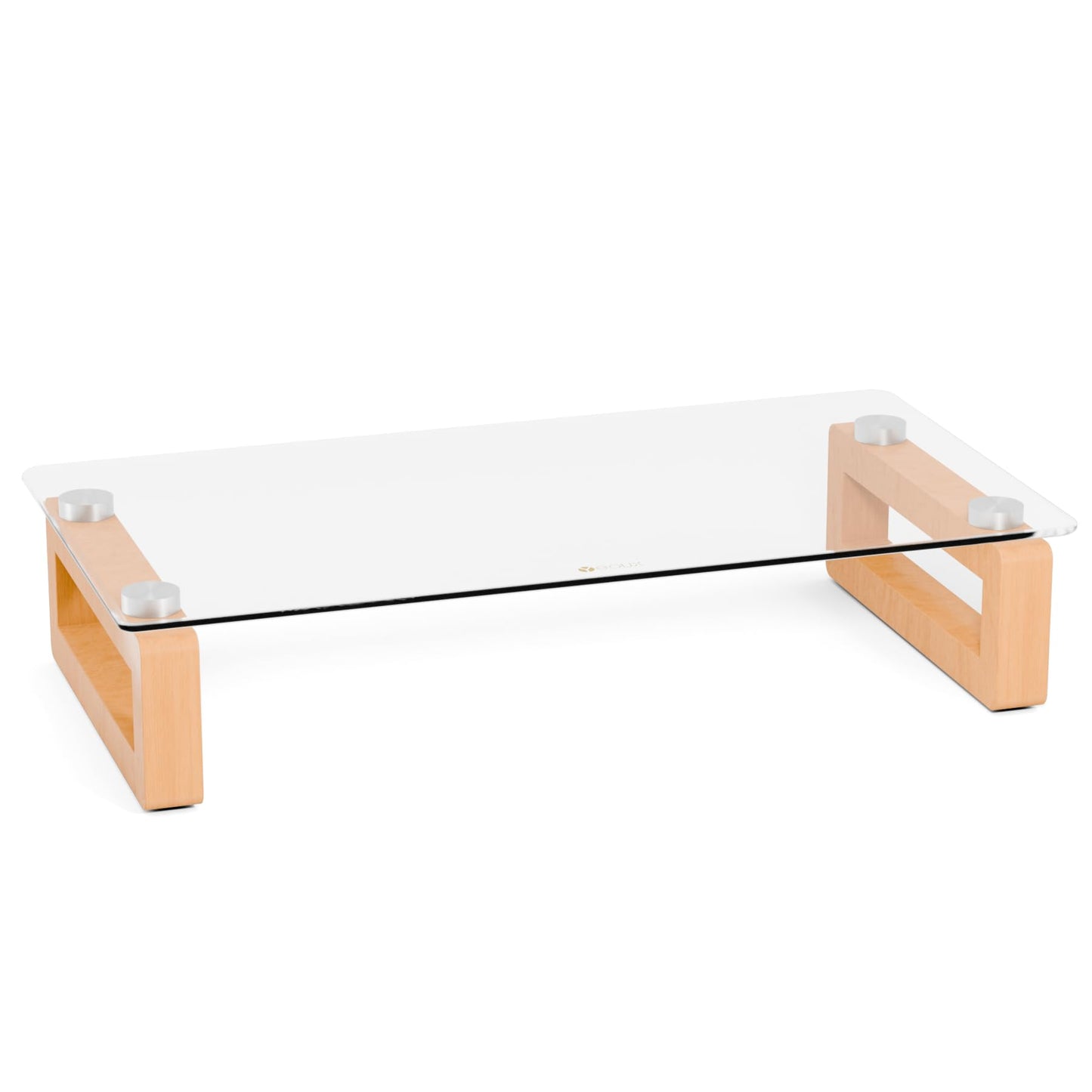 YEOUX Multi-Purpose Desktop Stand, Clear Floating Computer Monitor Riser with Natural Wood Base, Desk Organization Shelf for Printer, Laptop, Audio Device, Flat Screen