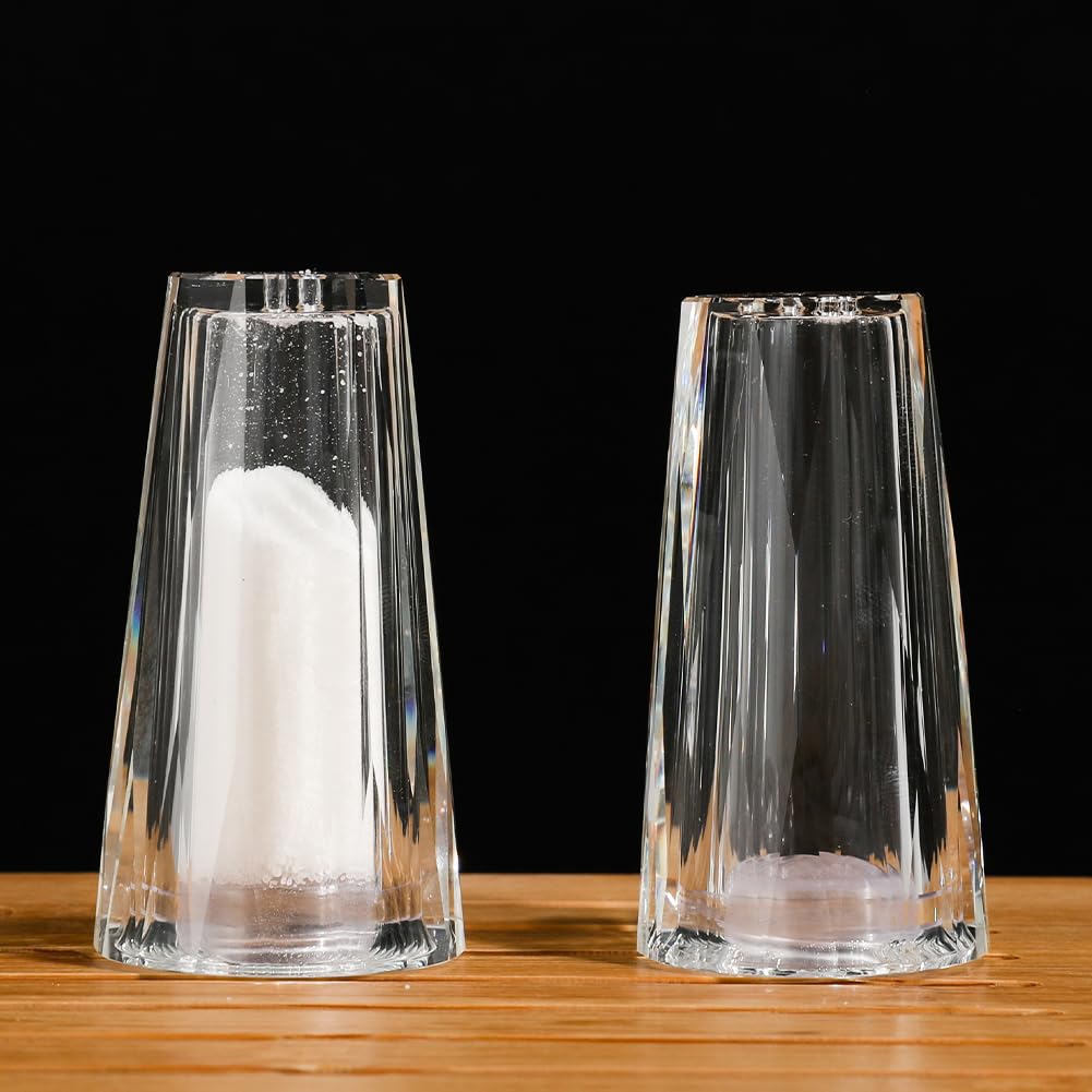 Maxistal Salt and Pepper Shaker Set Spice Dispenser Refillable Design Cut Crystal Seasoning Shaker Kitchen Decor for Cooking Table,RV,Dinner Party,Camping BBQ (T-03)