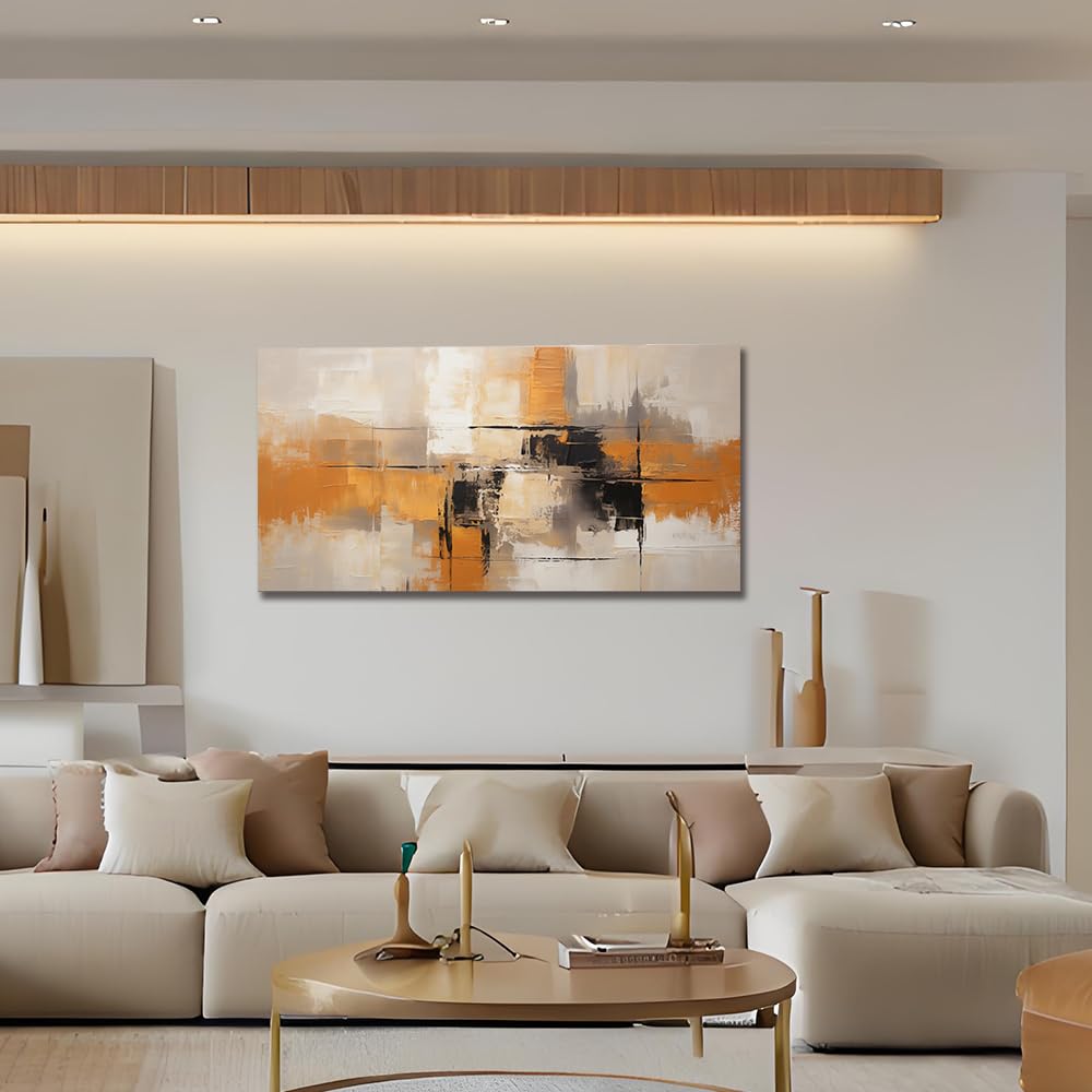 Sense&Sensitivity Arts Modern Abstract Canvas Wall Art - Premium Textured Orange, Grey, Black Artwork for Home and Office Decor Wall Painting Contemporary Geometric Print Pictures Home Decoration Ideas