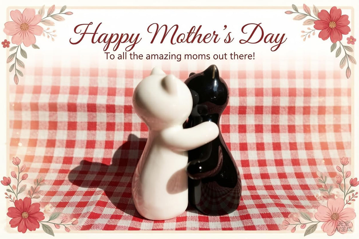Holitika Cat Salt and Pepper Shakers, Cute Hugging Cat Couple Set, White & Black Set, Easy to Refill & Dispense (Seasoning & Spice) - Perfect for Gift, S1
