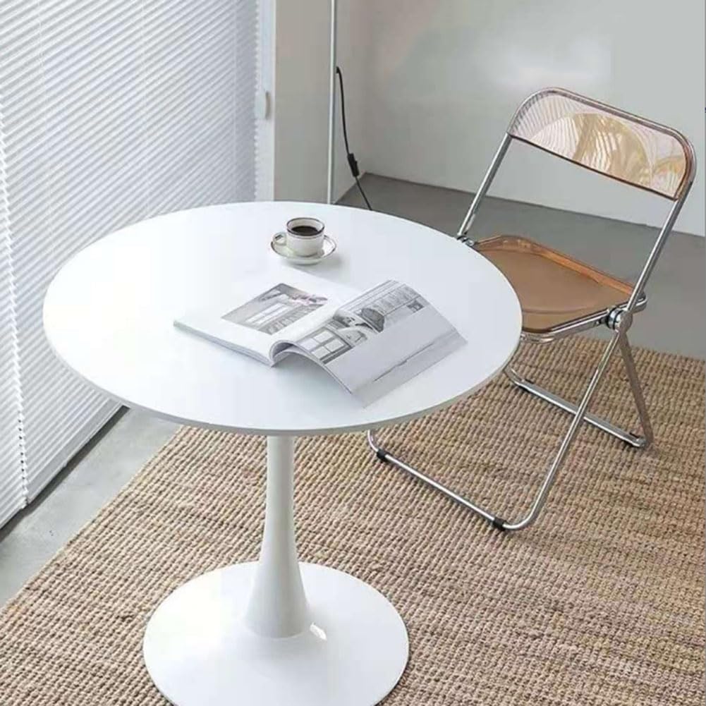 HYYTEIBL 27.3" Tulip Dining Table, White, Perfect for 2-4 People, Mid-Century Modern Style, Round MDF Top with Sturdy Base for Dining Room, Living Room, Cafe