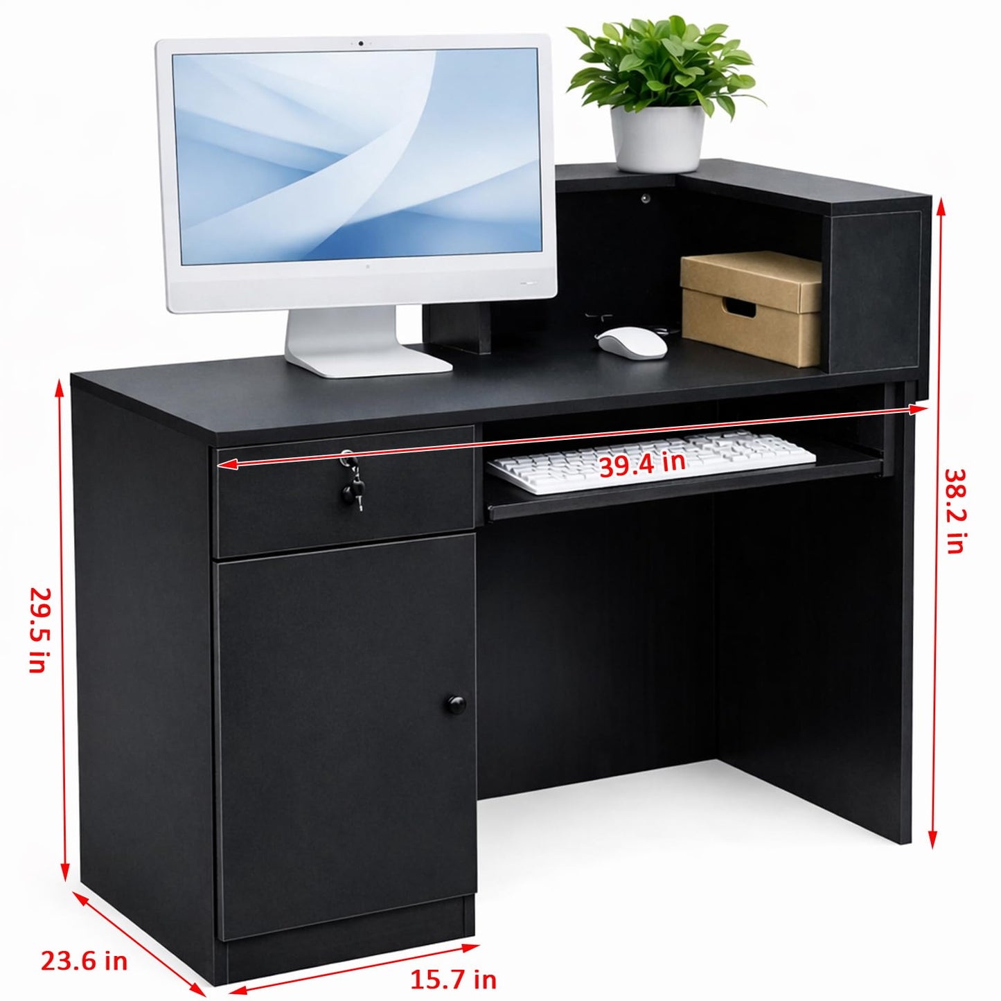 GRGECXZ Modern Reception Desk with Storage Drawer & Counter Shelf, 39.4" Front Counter Reception Table for Office, Salon, Lobby, Retail Store (Black, Right Table)